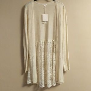 LC NWT Large cardigan, knee length with lace back